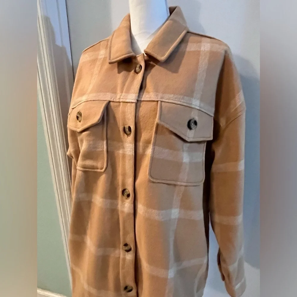 Sonoma Shacket, New! Tan and white, size 0X - Picture 3 of 16